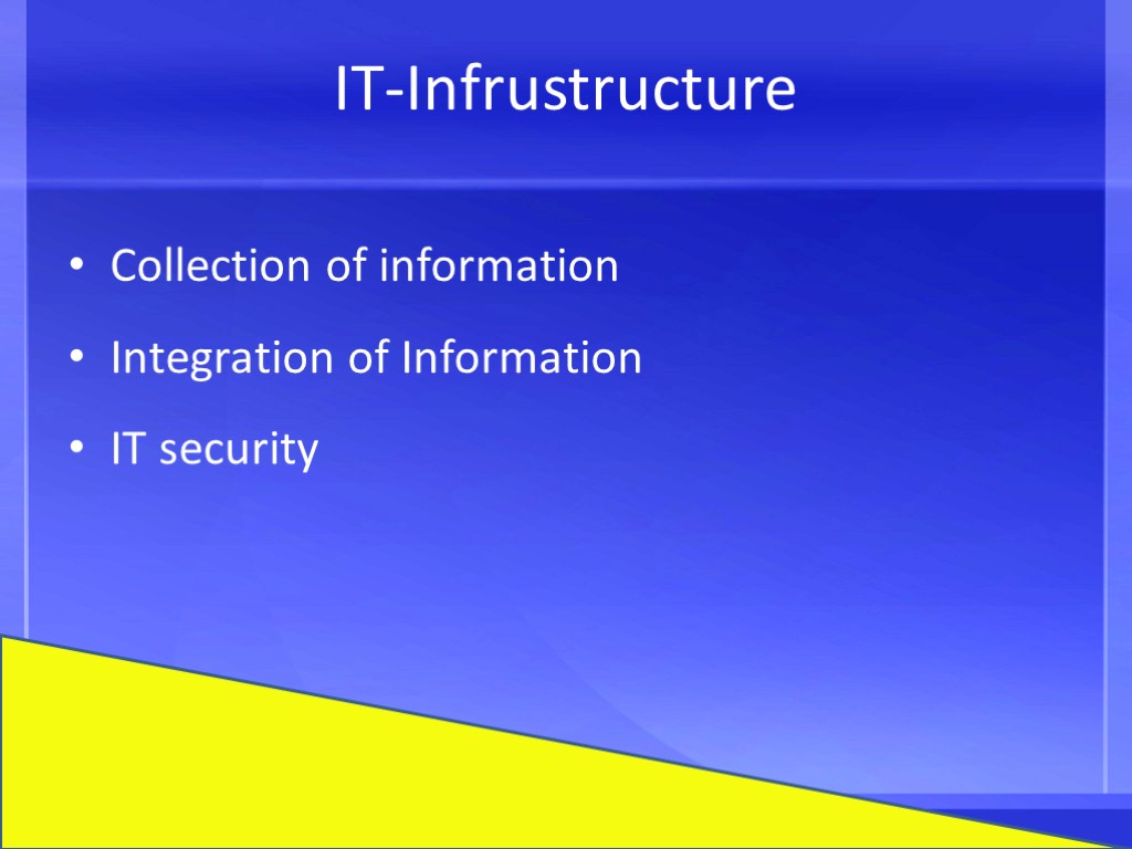 IT-Infrustructure Collection of information Integration of Information IT security
